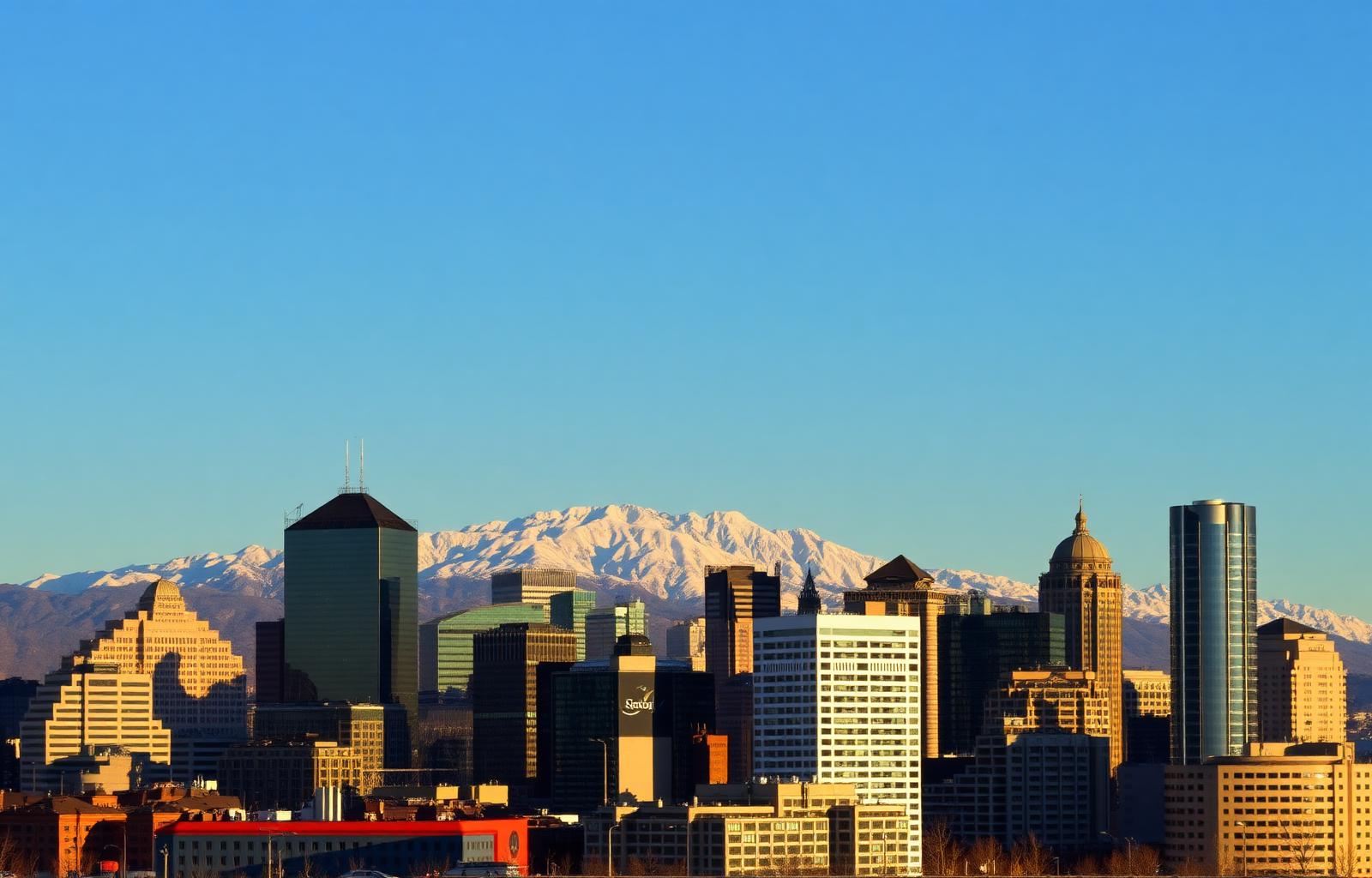 Downtown Denver skyline with the Rocky Mountains in the background